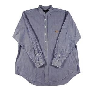 VTG Polo Ralph Lauren Elliott Mens XL Blue White Striped Button Down Anchor Logo